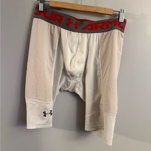 Under Armour HeatGear Compression Shorts White Gray Red XL